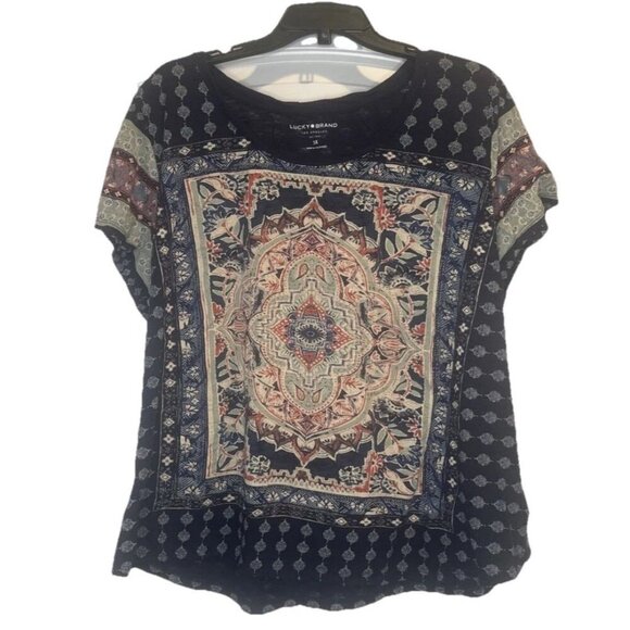 Lucky Brand Persian Carpet Boho Printed T Shirt Womens Plus Size 3X Artsy Indie - Picture 1 of 8